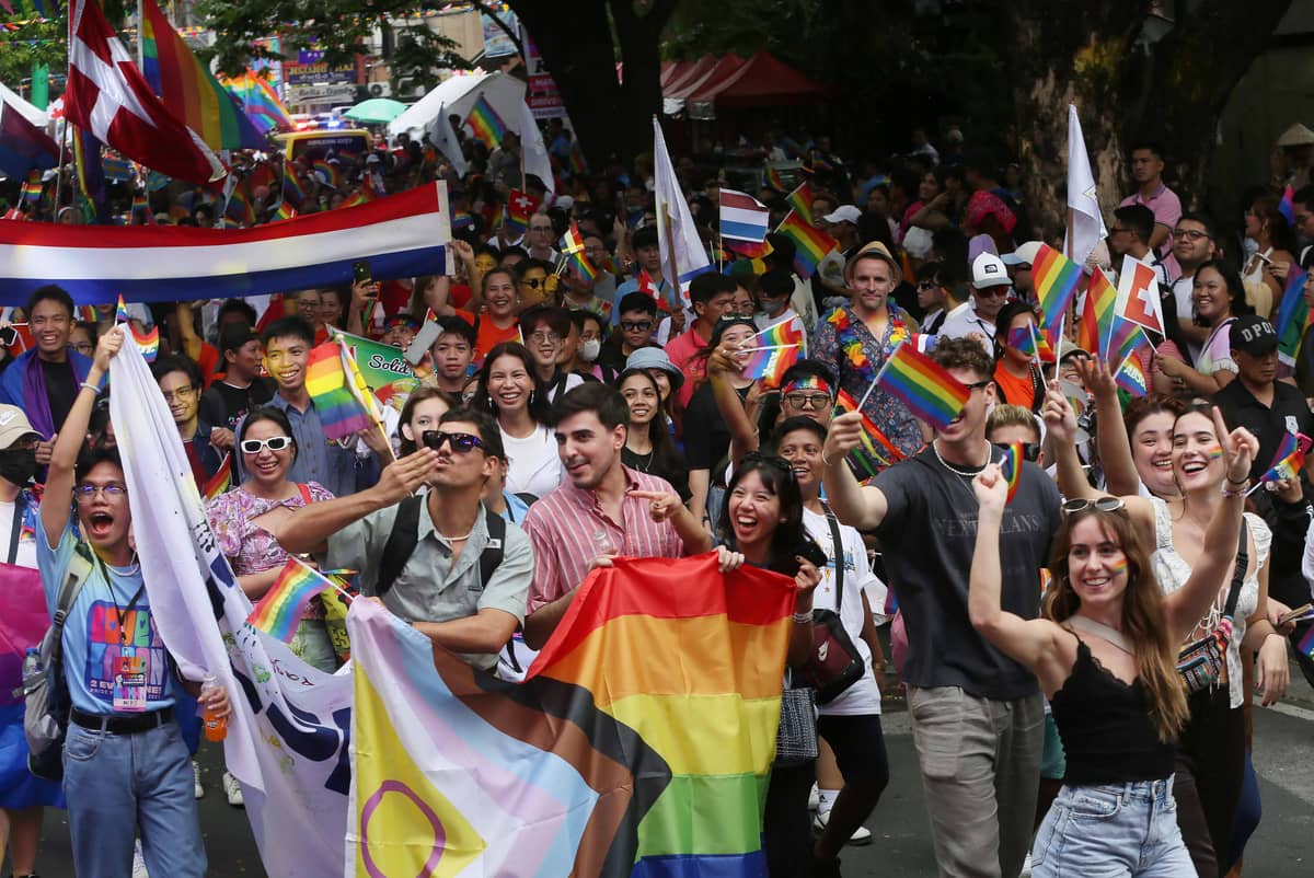 (June 22 2024)………On Saturday, June 22, 2024, Quezon City Mayor Joy Belmonte with ambassador from Different country, and Thousands of LGBTQIA+ members join the Love Laban Pride March 2024 held in Quezon City  the "Love Laban 2 Everyone!" Pride PH Festival 2024. which will honor members of the LGBTQ+ community and call for the passage of the SOGIE (sexual orientation, gender identity, and expression) equality bill.………..Photo/Analy Labor